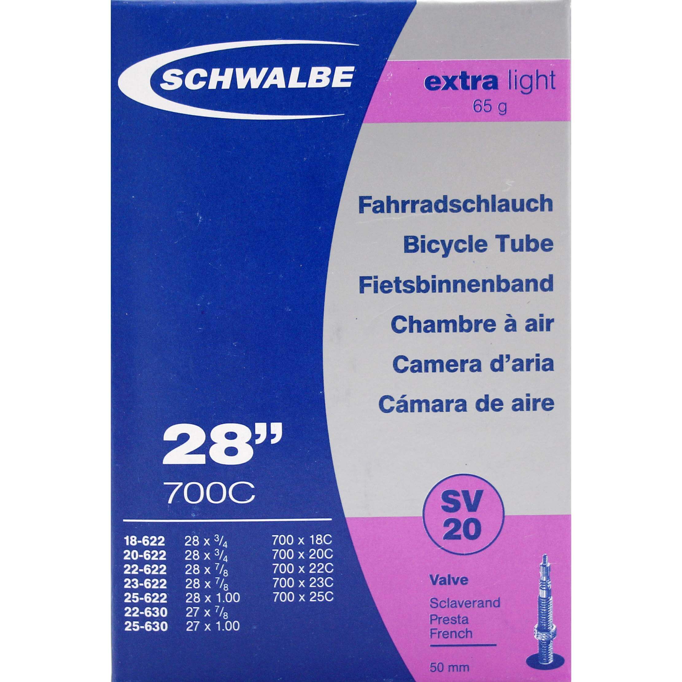 Schwalbe bnb SV20 Extra Light 18/25-622/630 fv 50mm