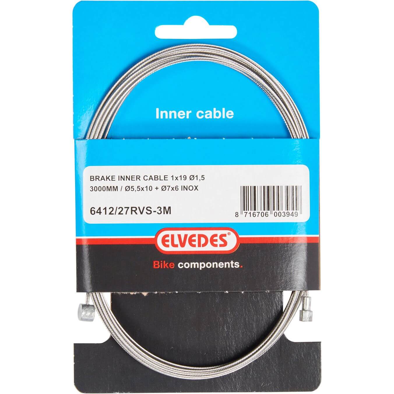 Elvedes rem binnenkabel rvs 3m 2 nippels ton 7x6 peer 5.5x1