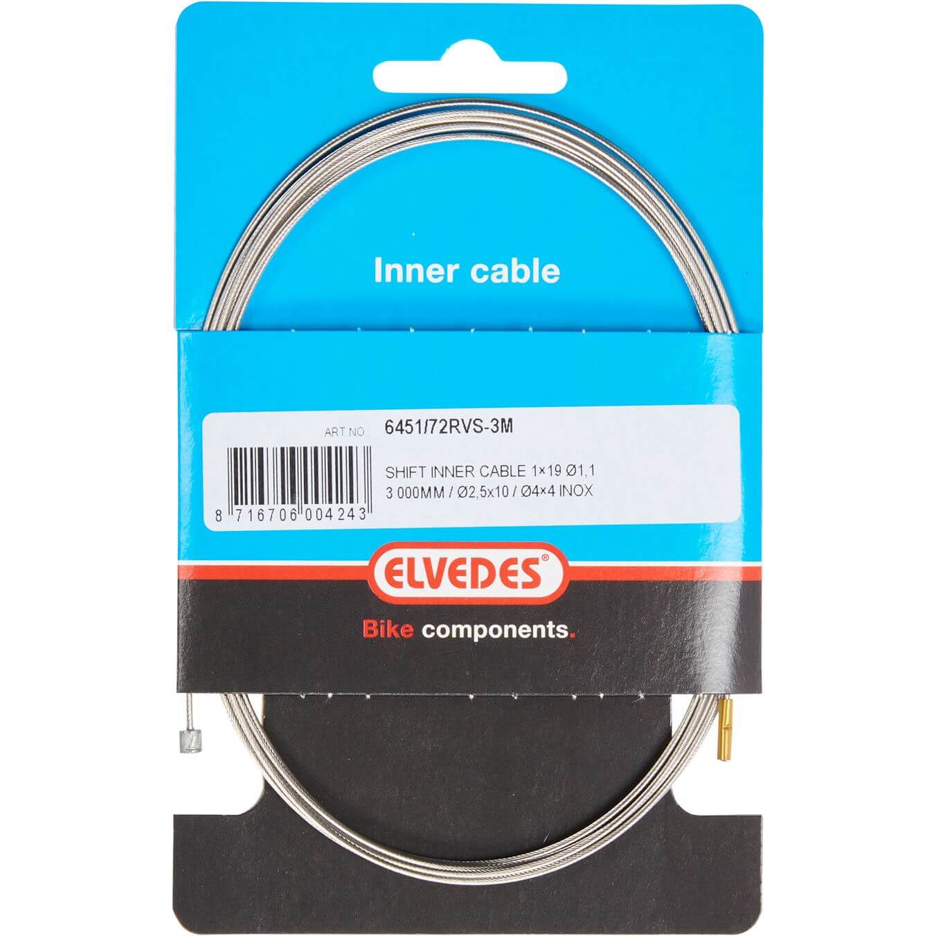 Elvedes schakel binnenkabel rvs 3m 2 nippels 2.5x10 en 4x4