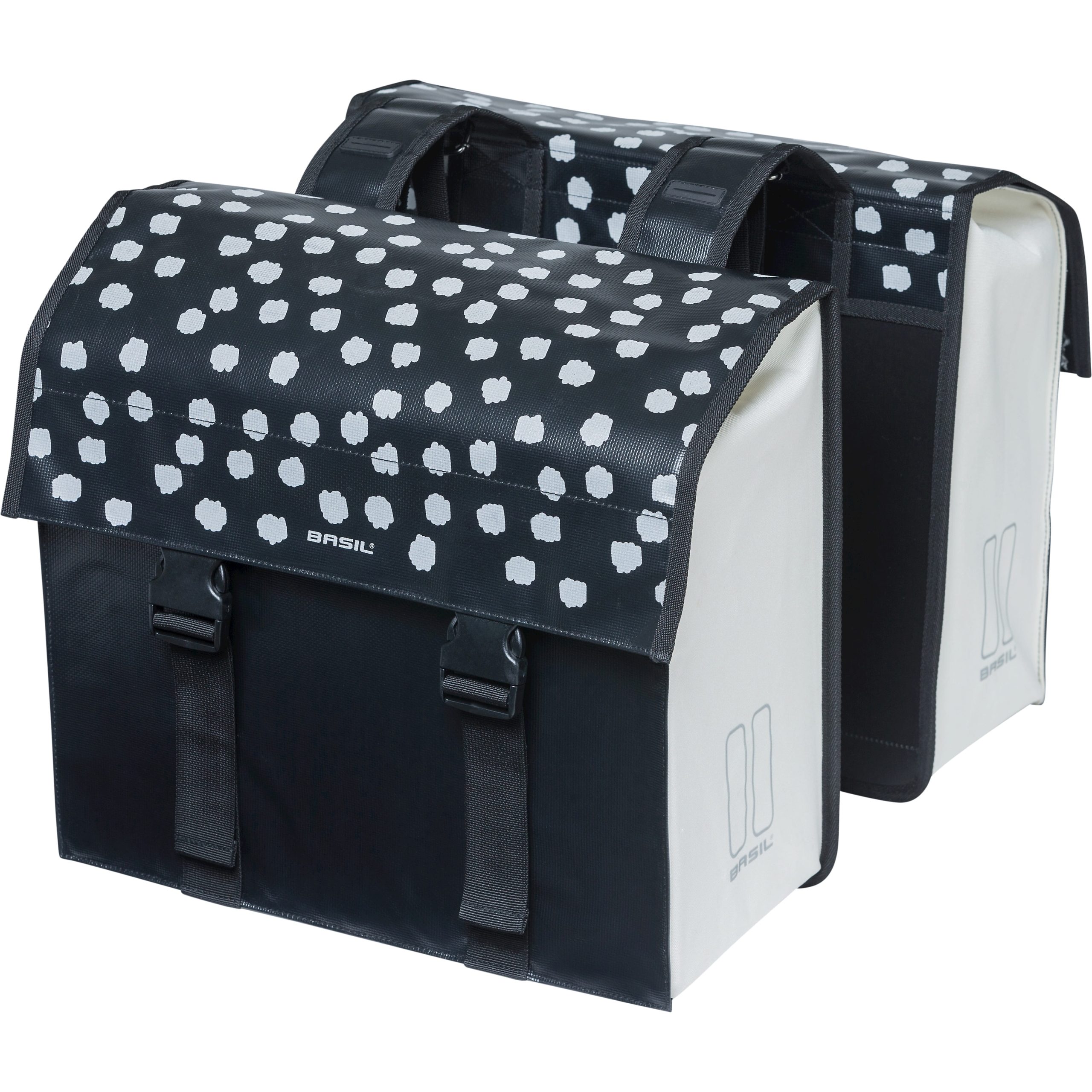 Basil fietstas dubbel Urban load zwart wit 48-53L