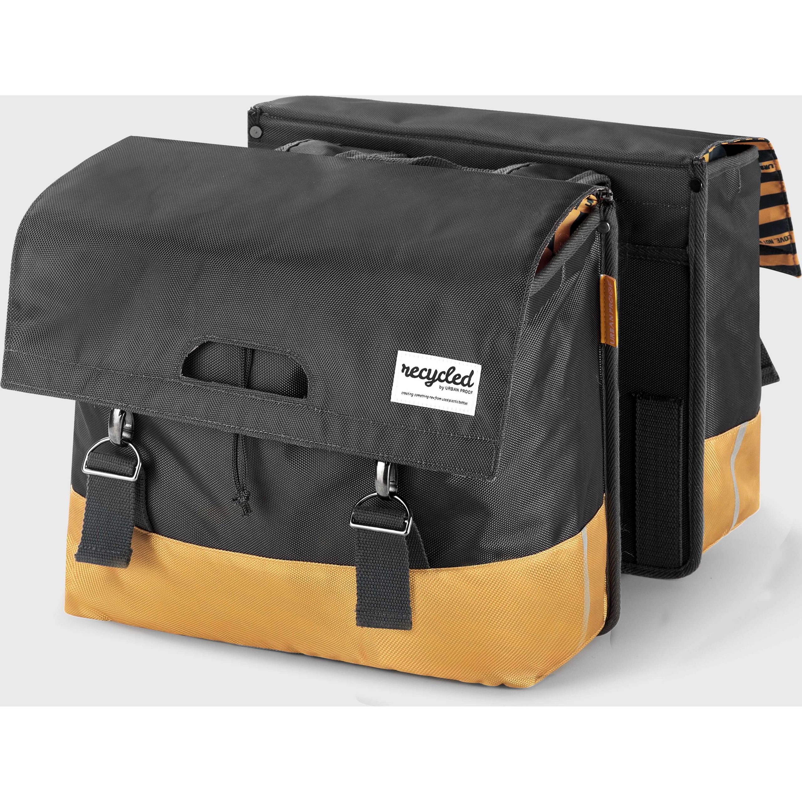 Urban Proof fietstas dubbel recycled grijs geel 40L