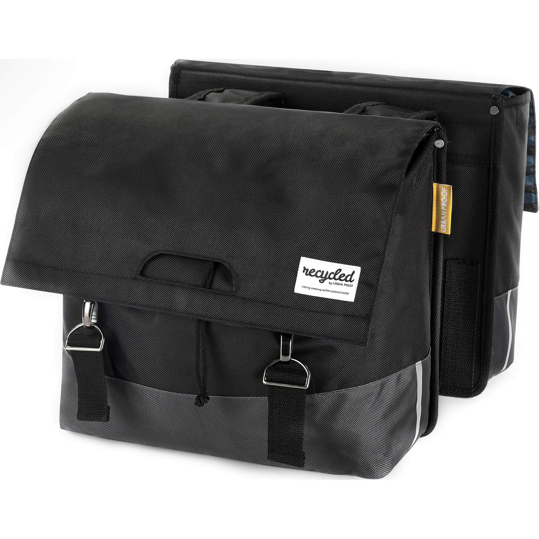 Urban Proof fietstas dubbel recycled zwart grijs 55L